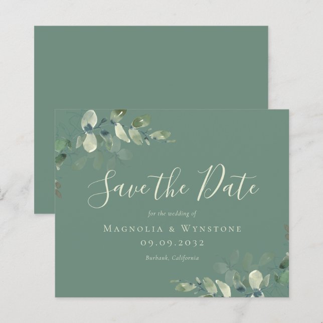 BUDGET Eucalyptus Watercolor Wedding Save The Date (Front/Back)