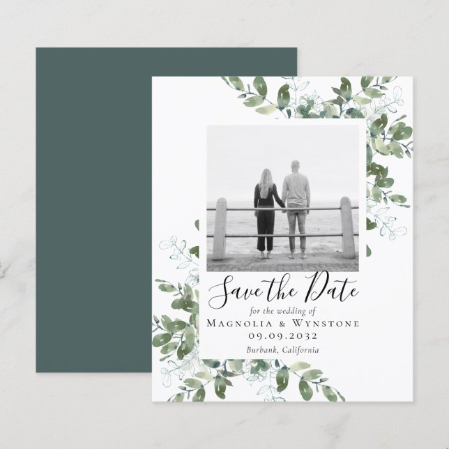 BUDGET Eucalyptus Watercolor Wedding Save The Date (Front/Back)