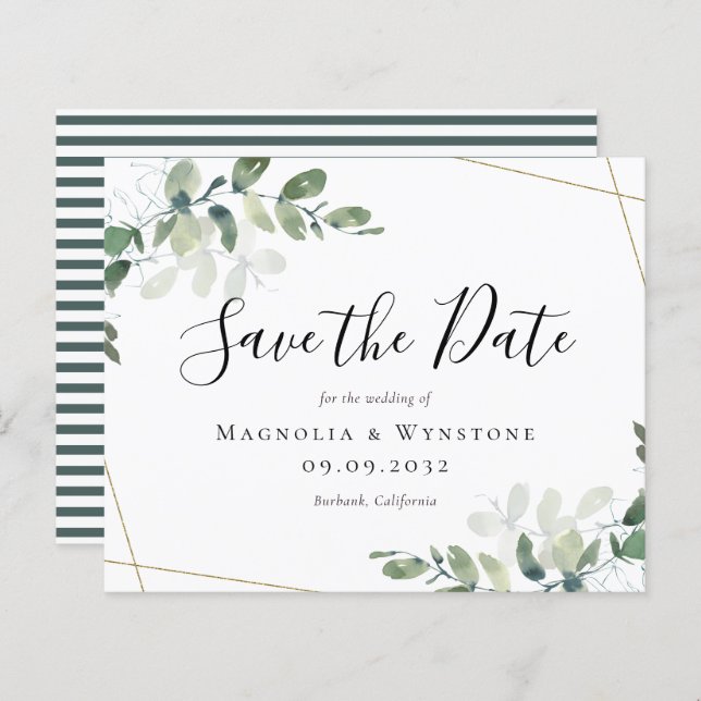 BUDGET Eucalyptus Watercolor Wedding Save The Date (Front/Back)