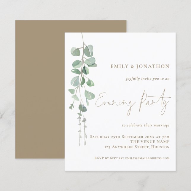 Budget Eucalyptus Wedding Evening Party Gold (Front/Back)