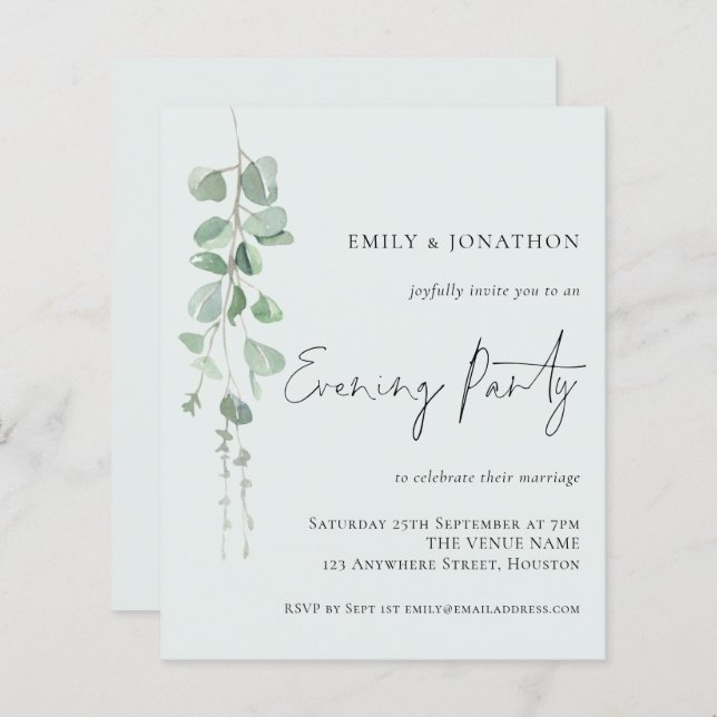 Budget Eucalyptus Wedding Evening Party Mint (Front/Back)