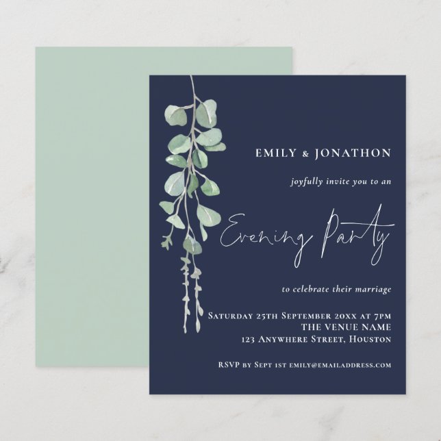 Budget Eucalyptus Wedding Evening Party Navy Blue (Front/Back)