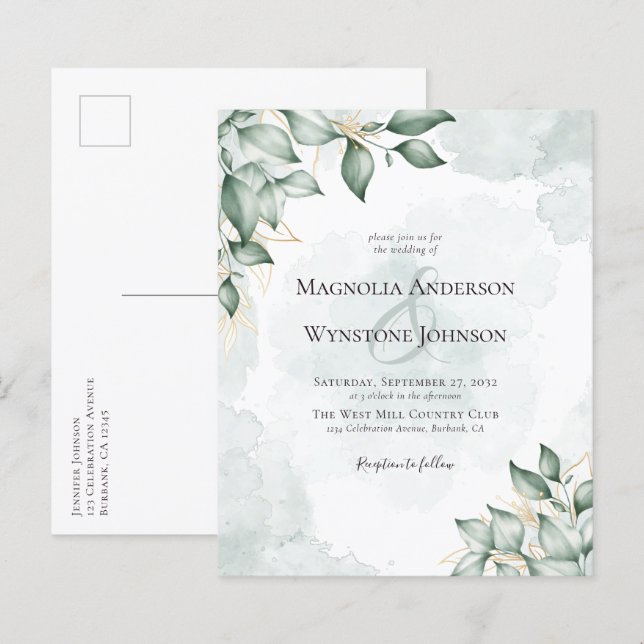 Budget Eucalyptus Wedding Postcard Invite (Front/Back)