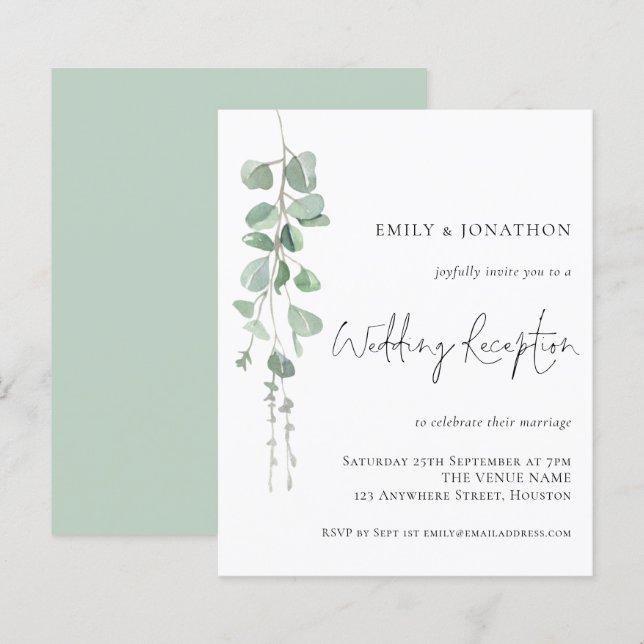 Budget Eucalyptus Wedding Reception Invitation (Front/Back)