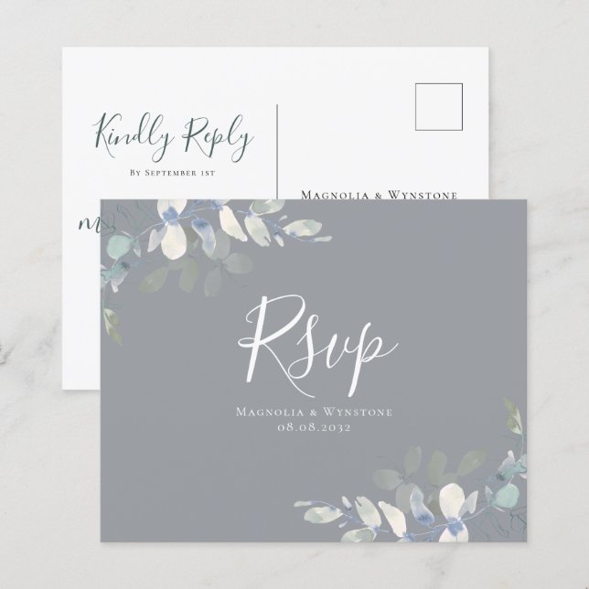 Budget Eucalyptus Wedding RSVP Postcard (Front/Back)