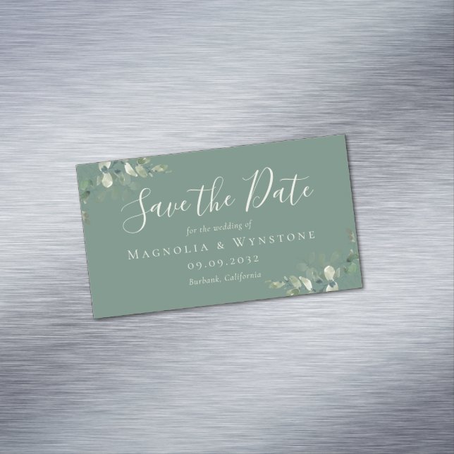 BUDGET Eucalyptus Wedding Save The Date Business C Magnetic Business Card (In Situ)