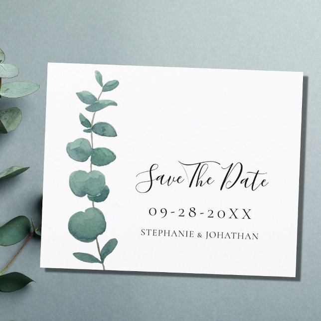 Budget Eucalyptus Wedding Save The Date Card (Creator Uploaded)