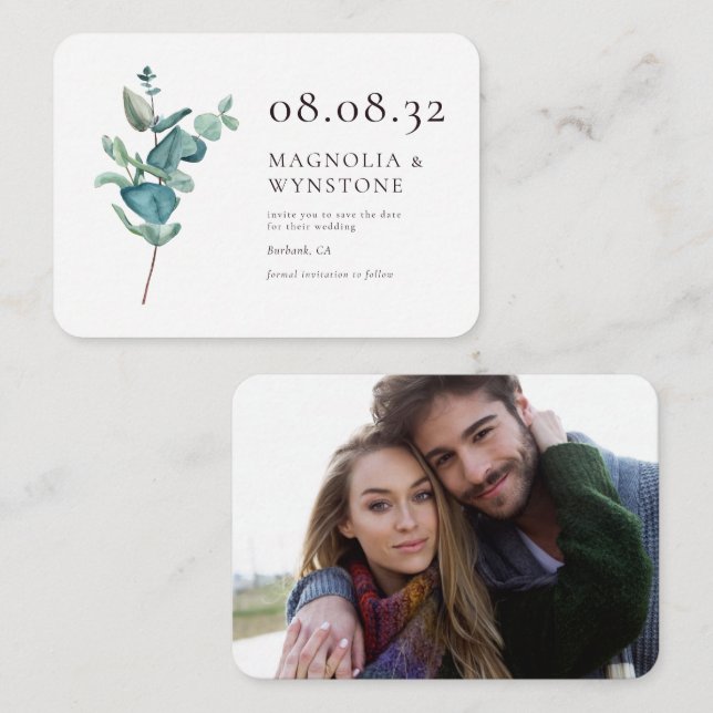 Budget Eucalyptus Wedding Save The Date Note Card (Front/Back)