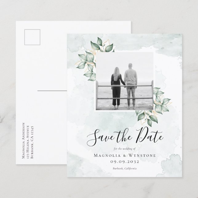 BUDGET Eucalyptus Wedding Save The Date Postcard (Front/Back)