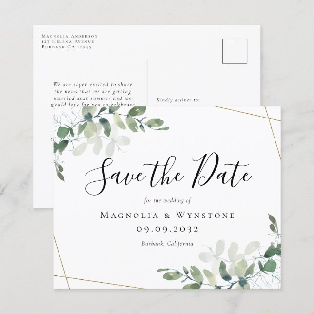 Budget Eucalyptus Wedding Save The Date Postcard (Front/Back)