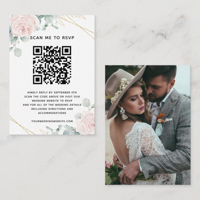 Budget Eucalyptus Wedding Website RSVP QR Code Enclosure Card (Front/Back)