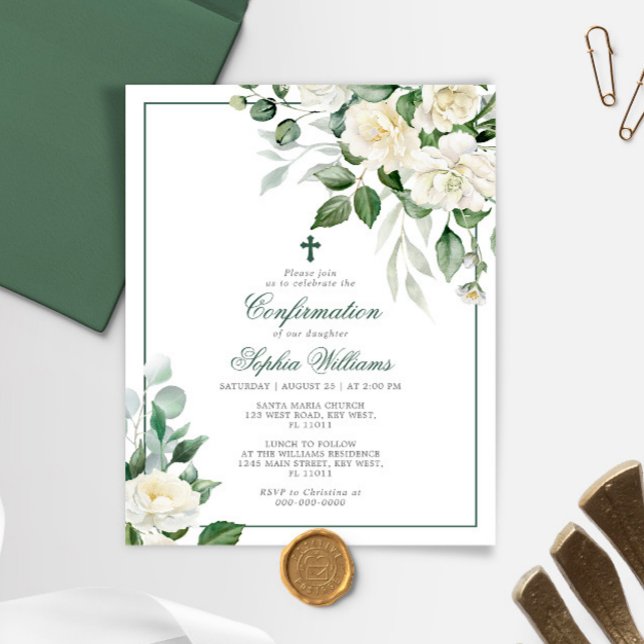 Budget Eucalyptus White Confirmation Invitation (Creator Uploaded)