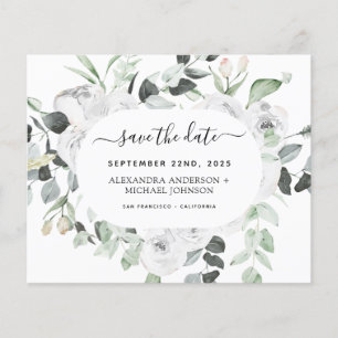 Budget Eucalyptus White Floral Save the Date Flyer