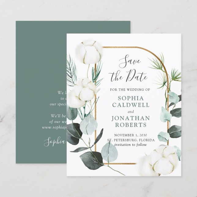Budget Eucalyptus Winter Wedding Save the Date (Front/Back)