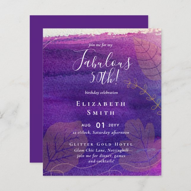 BUDGET Fabulous 50th Birthday Glam Chick Invitenis (Front/Back)