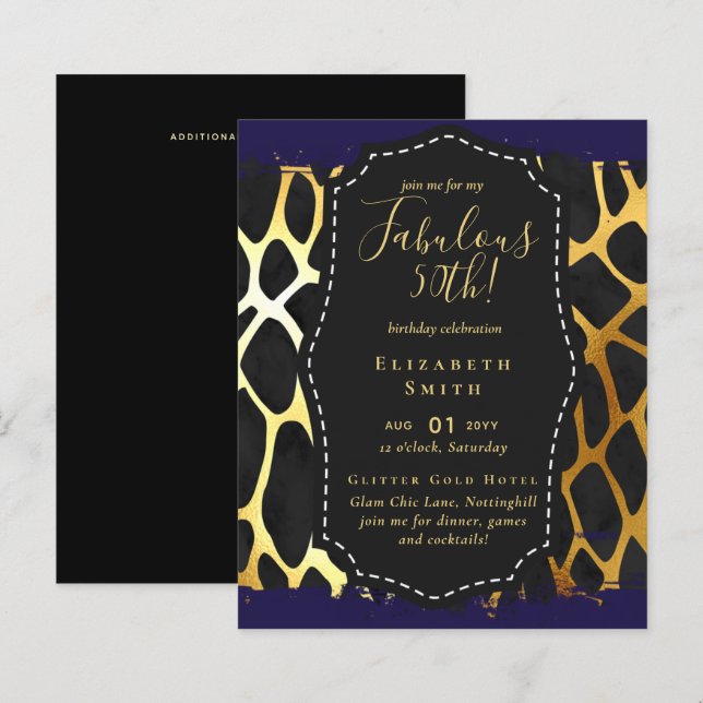 BUDGET Fabulous 50th Birthday Glam Chick Invitenis (Front/Back)
