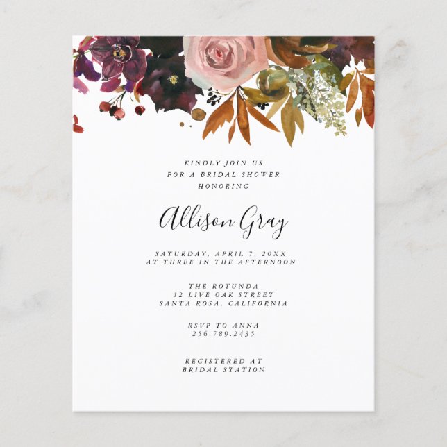 BUDGET Fall Bridal Shower Invitation Flyer (Front)