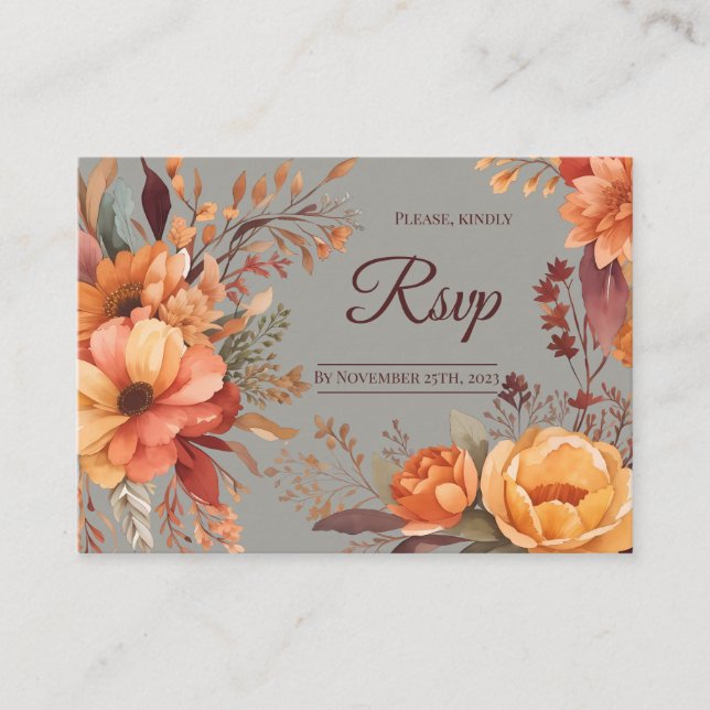 Budget Fall Floral Traditional Rsvp Wedding Enclosure Card (Front)