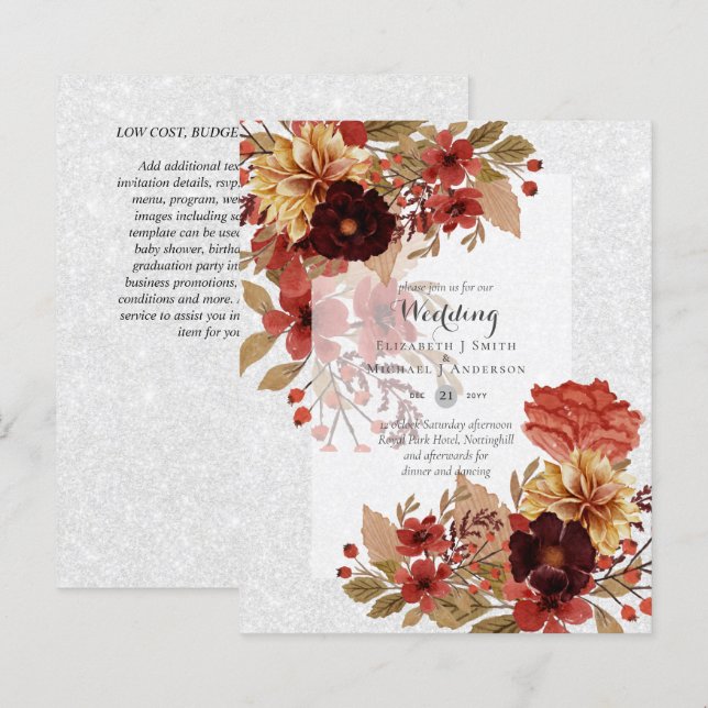 BUDGET FALL Floral Wedding Invitations - Dusky (Front/Back)