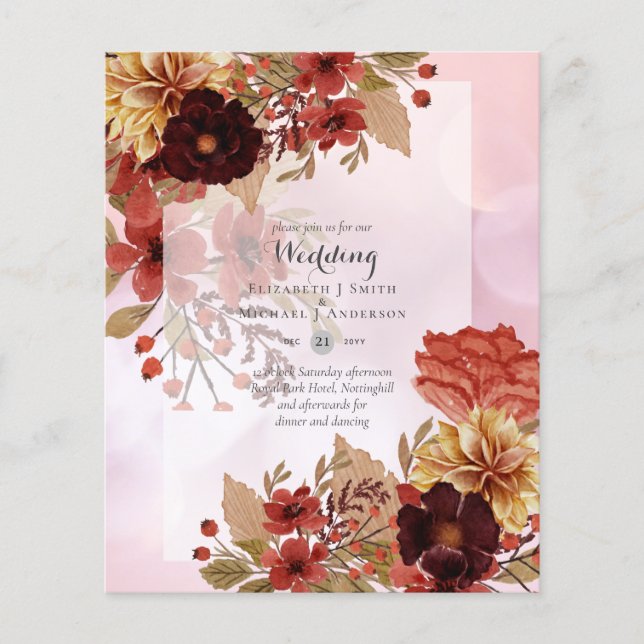 BUDGET FALL Floral Wedding Invitations - Dusky (Front)