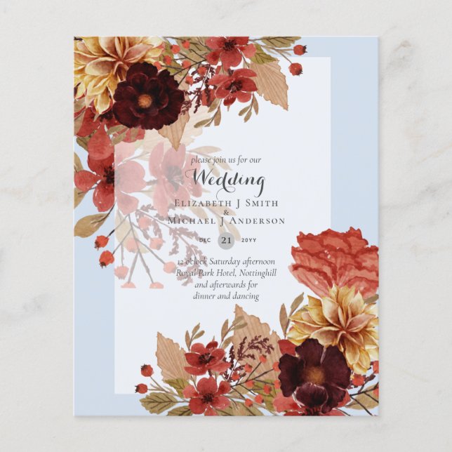 BUDGET FALL Floral Wedding Invitations - Dusky Flyer (Front)