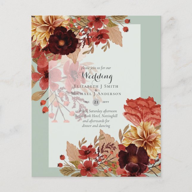 BUDGET FALL Floral Wedding Invitations - Dusky Flyer (Front)