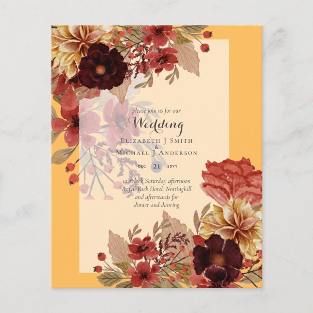 BUDGET FALL Floral Wedding Invitations - Dusky Flyer (Front)