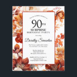 Budget Fall Flowers 90th Surprise Birthday Invite<br><div class="desc">Elegant terracotta orange watercolor flowers create a bold floral frame on this fall floral birthday invitation.</div>