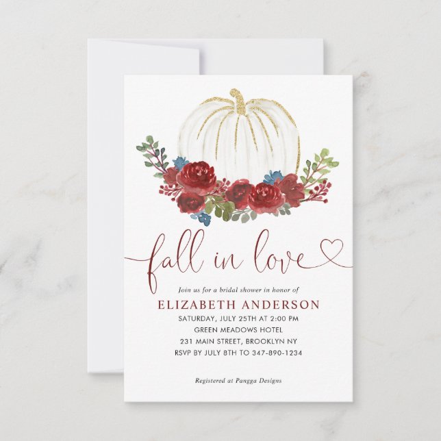 Budget Fall in Love Burgundy Pumpkin Bridal Shower Card (Front)