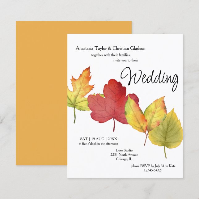 Budget Fall Leaves Wedding Invitation (Front/Back)