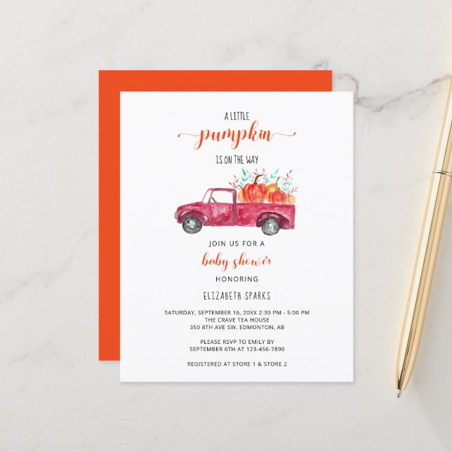 Budget Fall Little Pumpkin Baby Shower Red Truck (Front/Back In Situ)