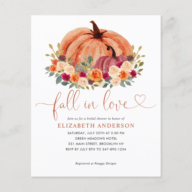 Budget Fall Love Terracotta Pumpkin Bridal Shower Flyer (Front)