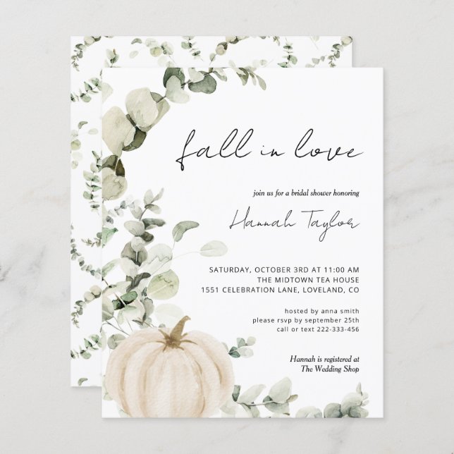 Budget Fall Pumpkin Bridal Shower Invitation (Front/Back)