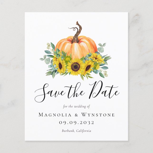 BUDGET Fall Pumpkin Wedding Save The Date (Front)