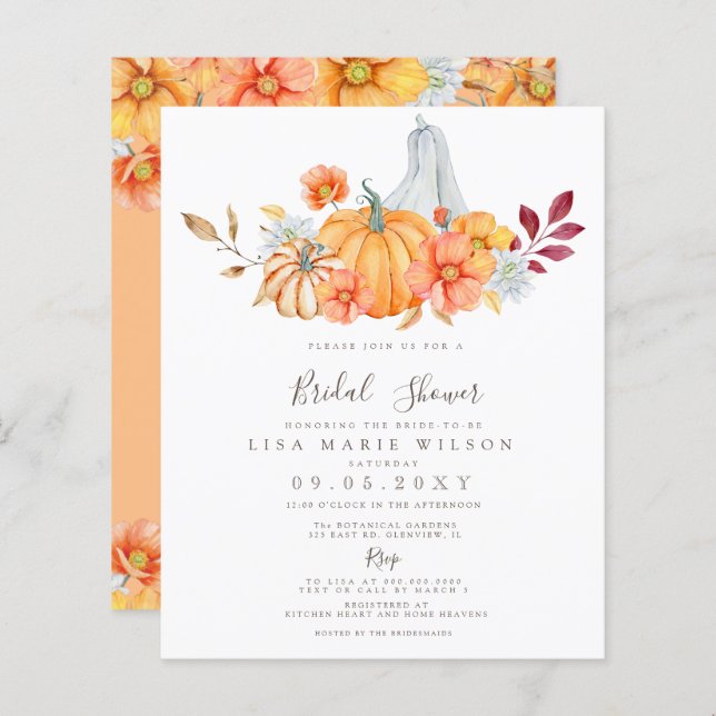 Budget Fall Pumpkins Bridal Shower Invitation (Front/Back)