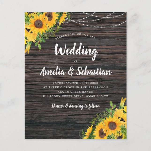BUDGET Fall Rustic Sunflower Wedding Invitation (Front)