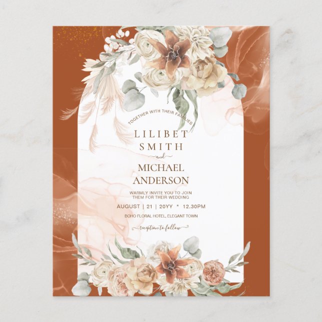 BUDGET Fall Terracotta Floral Pampas Grass WEDDING (Front)
