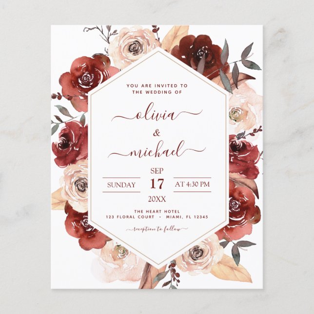 Budget Fall Wedding Burnt Orange Floral Flyer (Front)