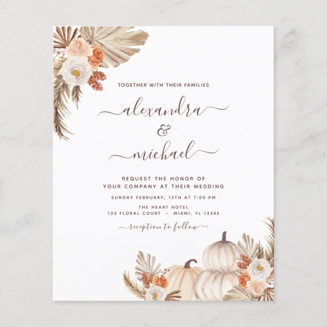 Budget Fall Wedding Pampas Grass Terracotta Flyer (Front)
