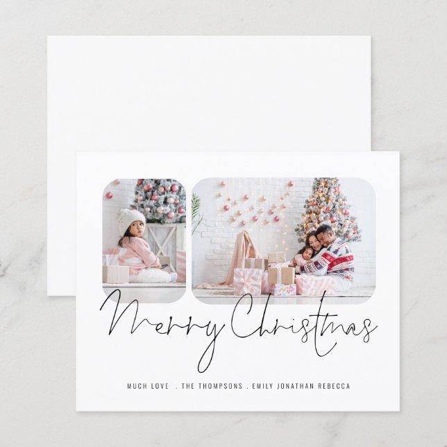 BUDGET Family 2 Photos Script Merry Christmas Card (Front/Back)