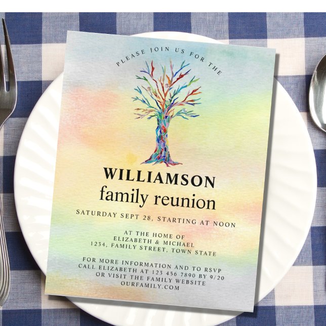Budget Family Reunion Family Tree Colorful Invite (Creator Uploaded)