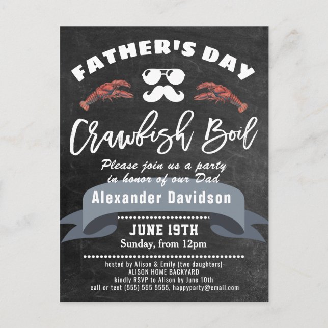 BUDGET Father's Day Chalk Crawfish Boil Invitation Postcard (Front)
