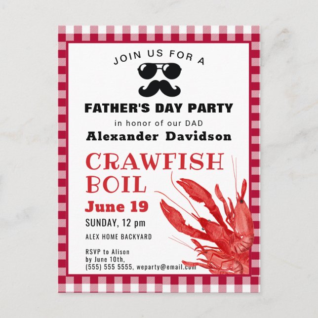 BUDGET Father's Day Crawfish Boil Party Invitation Postcard (Front)