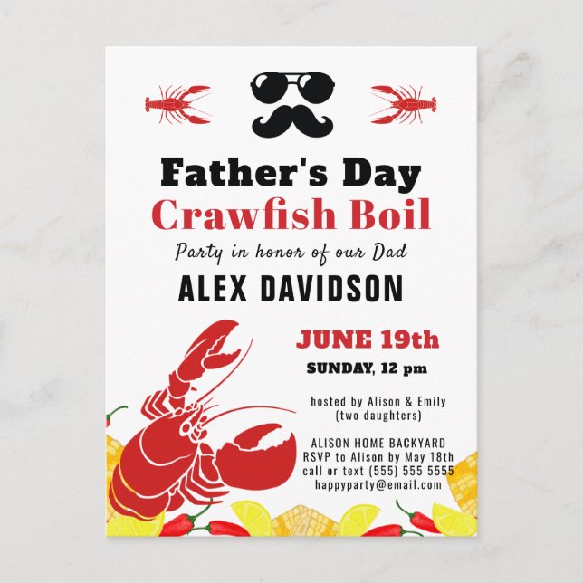 BUDGET Father's Day Crawfish Boil Party Invitation Postcard (Front)
