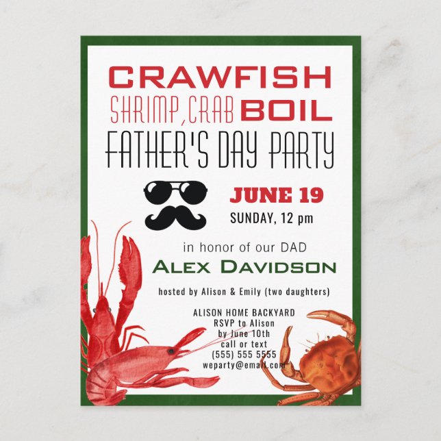 BUDGET Father's Day Seafood Boil Party Invitation Postcard (Front)