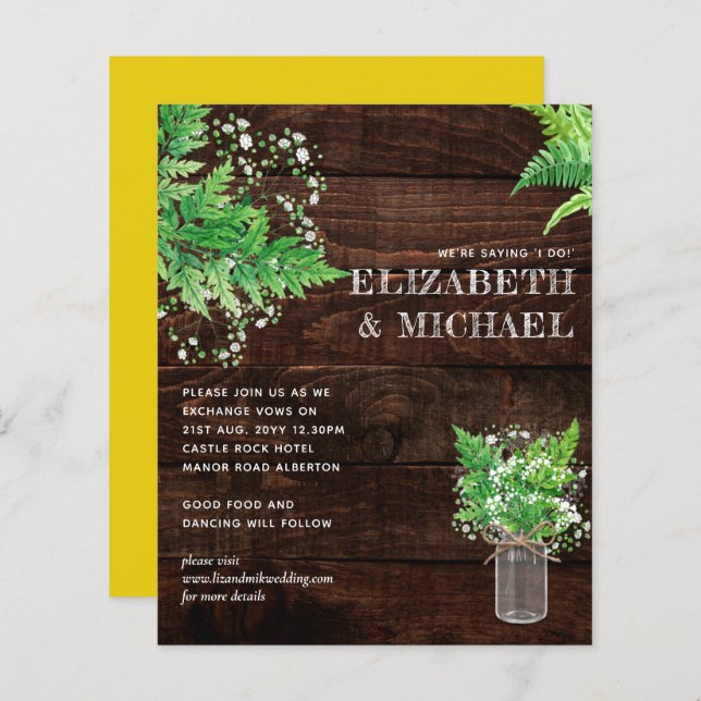 BUDGET Fern Greenery Wedding Invite (Front/Back)
