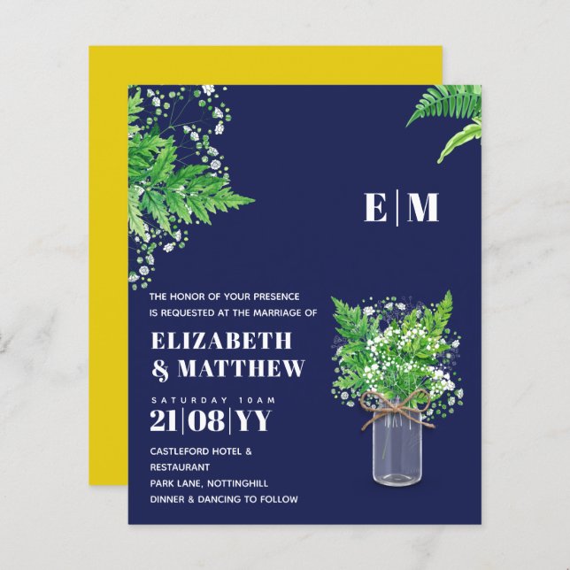 BUDGET Fern Greenery Wedding Invite (Front/Back)