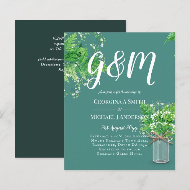 BUDGET Ferns Greenery Sage Wedding Invite (Front/Back)