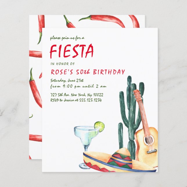 Budget Fiesta Party Invitations (Front/Back)