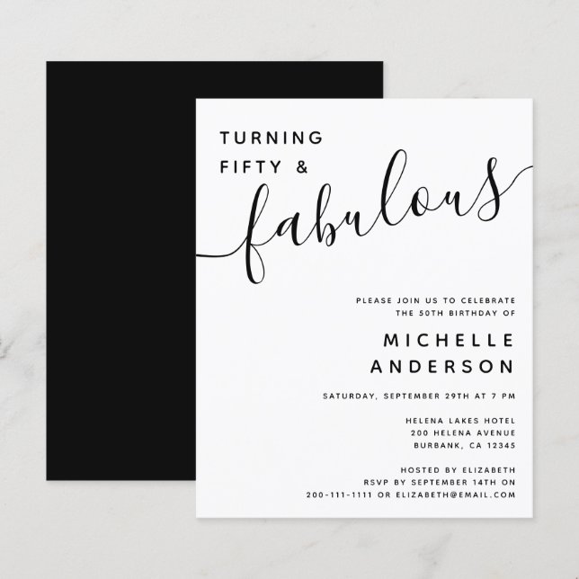 BUDGET Fifty & Fabulous 50th Birthday Party Invite (Front/Back)